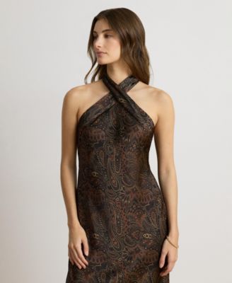 women's halter cocktail dress Lauren Ralph Lauren Women's Satin Charmeuse Halter Cocktail Dress