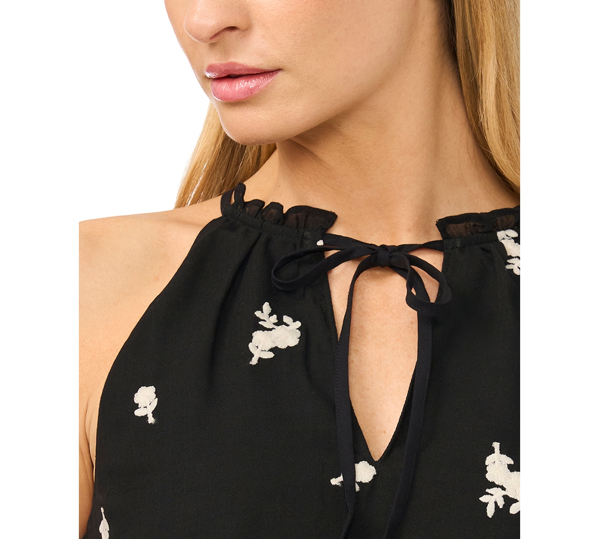 CeCe Women's Tie V-Neck Sleeveless Ruffle Top