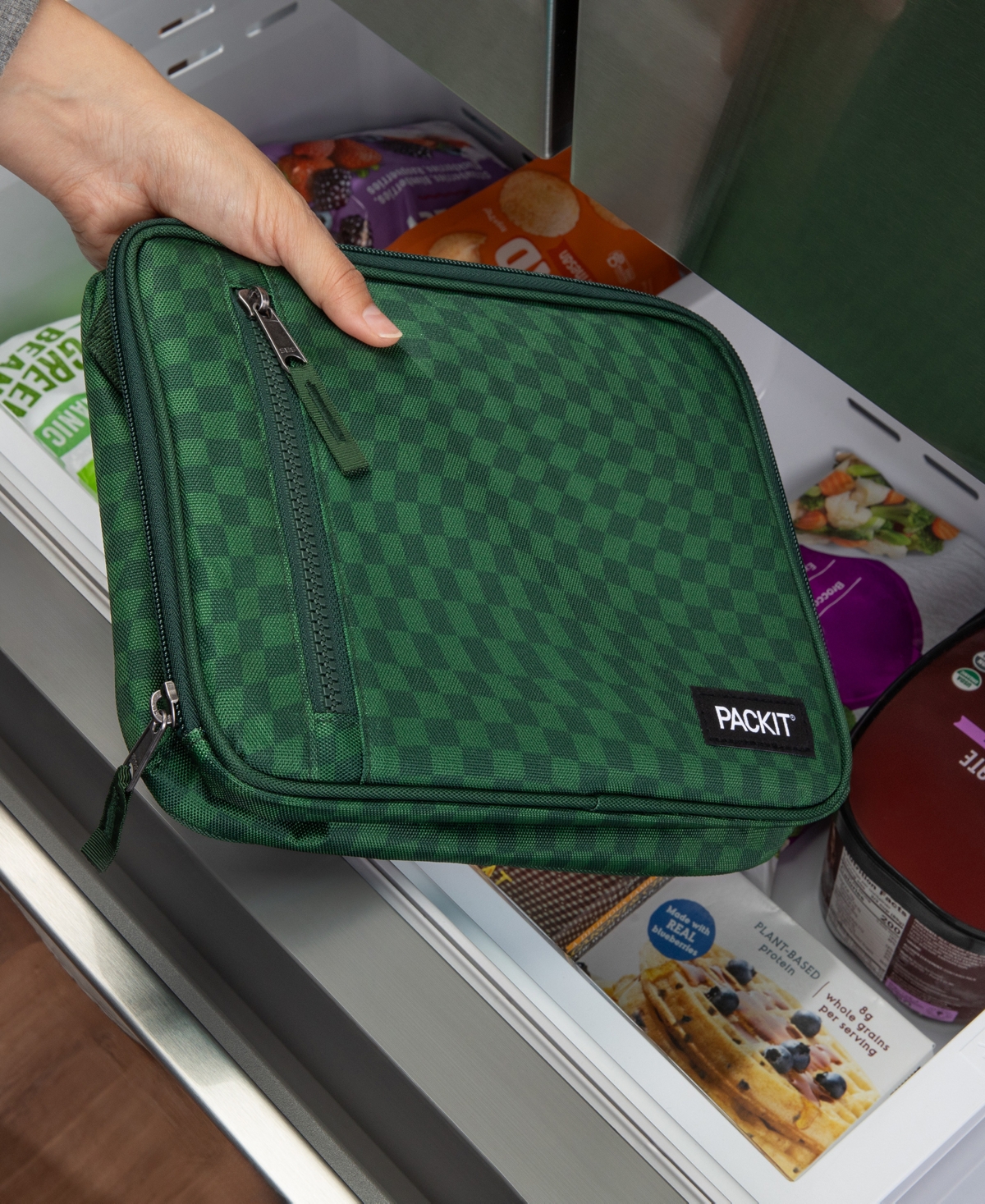 Packit Pack It Freezable Classic 8.25" Lunch Box In Checker Wave Olive