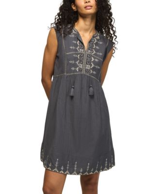 Women's Embroidered Yoke Notch-Neck Mini Dress