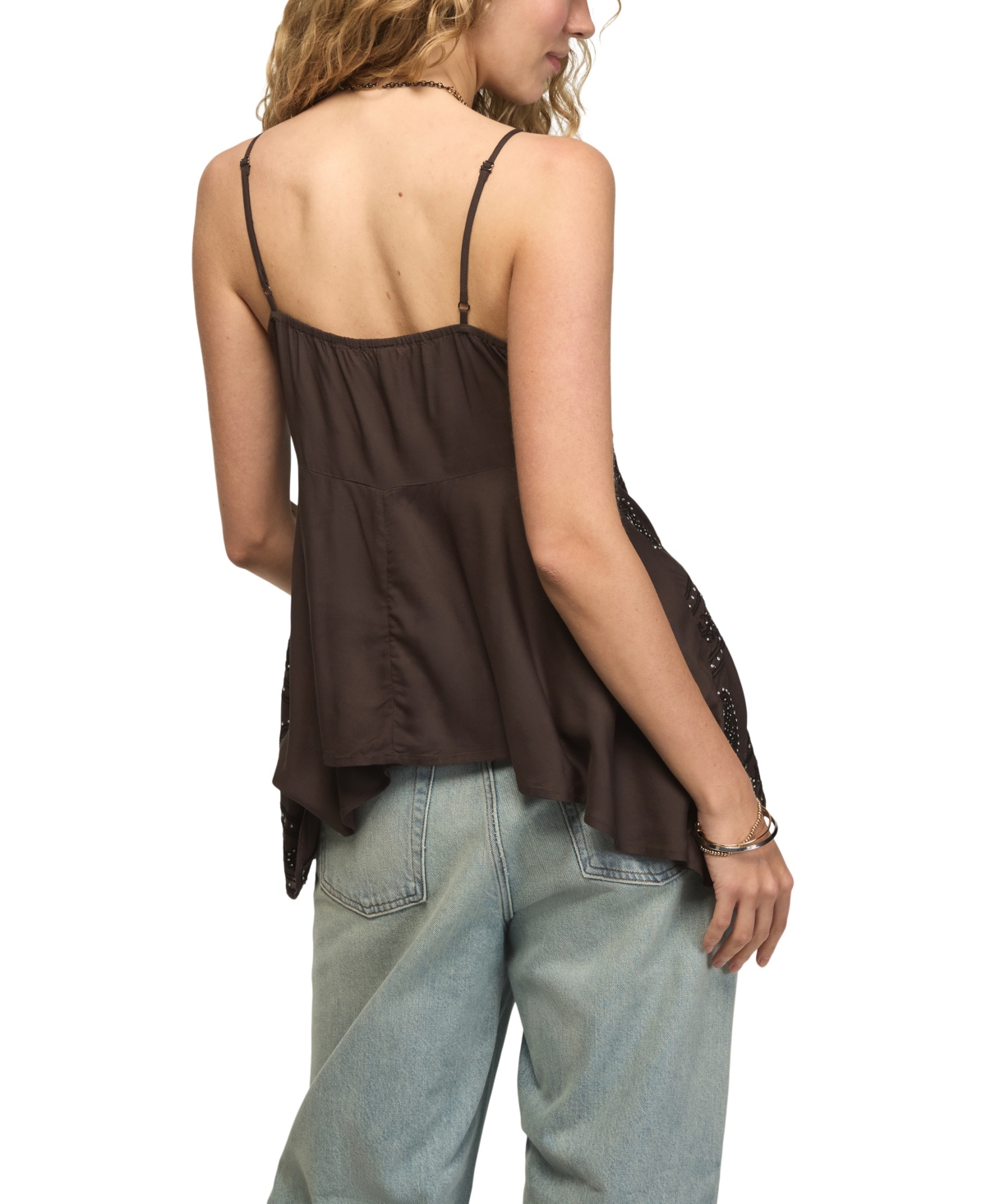 Lucky Brand Women's All Over Embroidered Hanky Hem V-Neck Tank Top