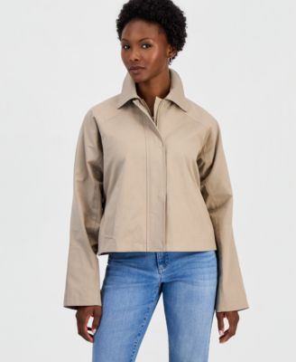 Petite Cropped Trench Cotton-Blend Jacket
