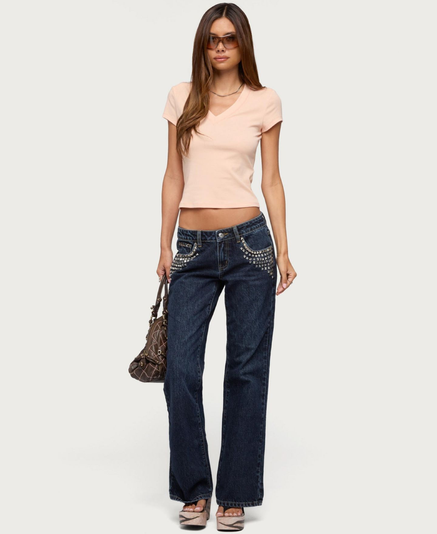 Женская футболка Edikted Terrezina V Neck, цвет: Оранжевый — фото 5