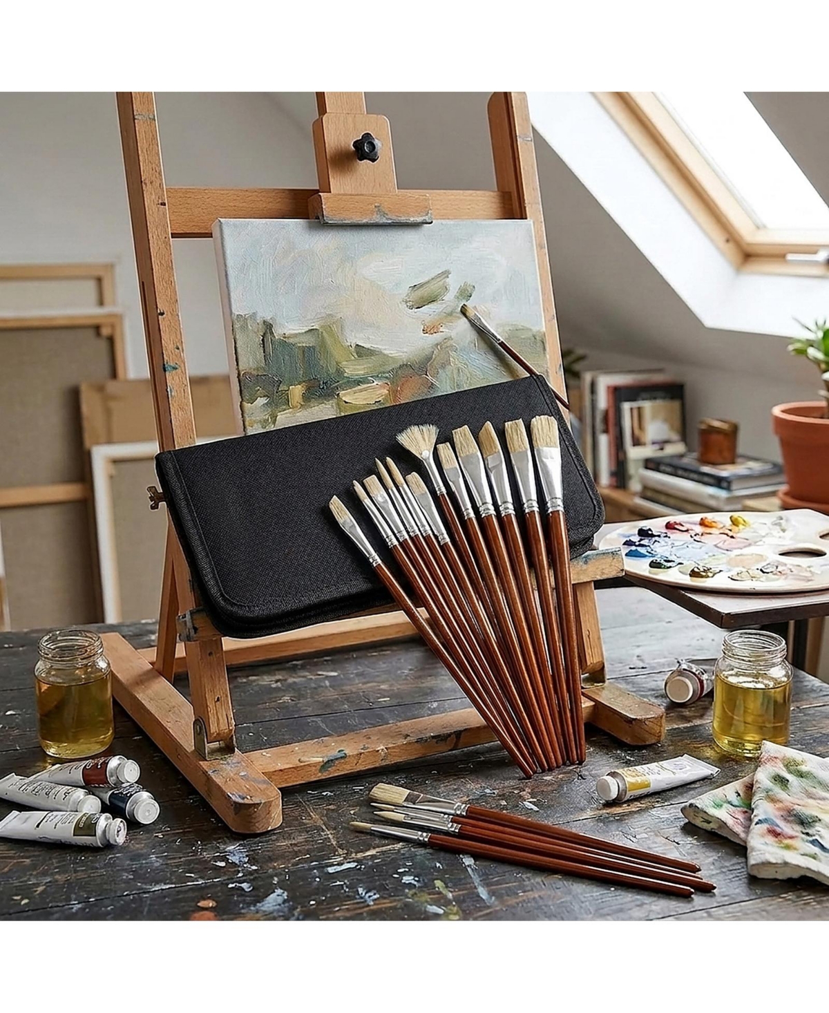Sevorley 15-Piece Set Artist Paint Brush Set with Pop-Up Case and Palette Knife
