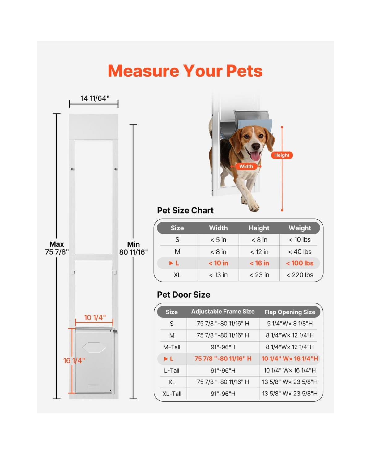 Cozito Dog Door for Sliding Glass Door Adjustable Height Large Flap with Rotating Hinge