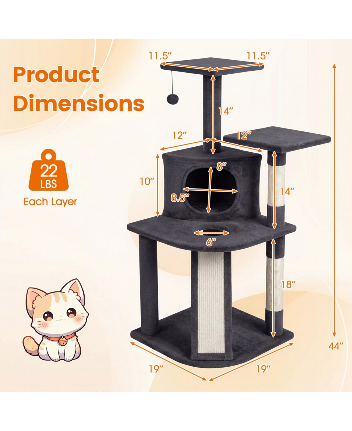 Cozito Kitten Tower with Condo and 2 Plush Perches