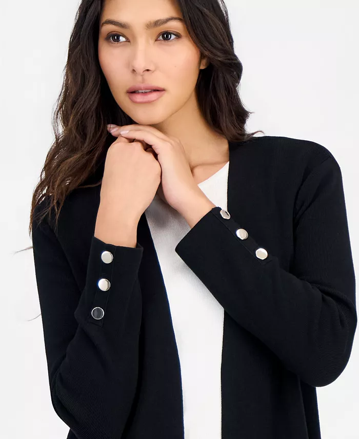 Petite Open-Front Side-Slit Cardigan - thumbnail 7