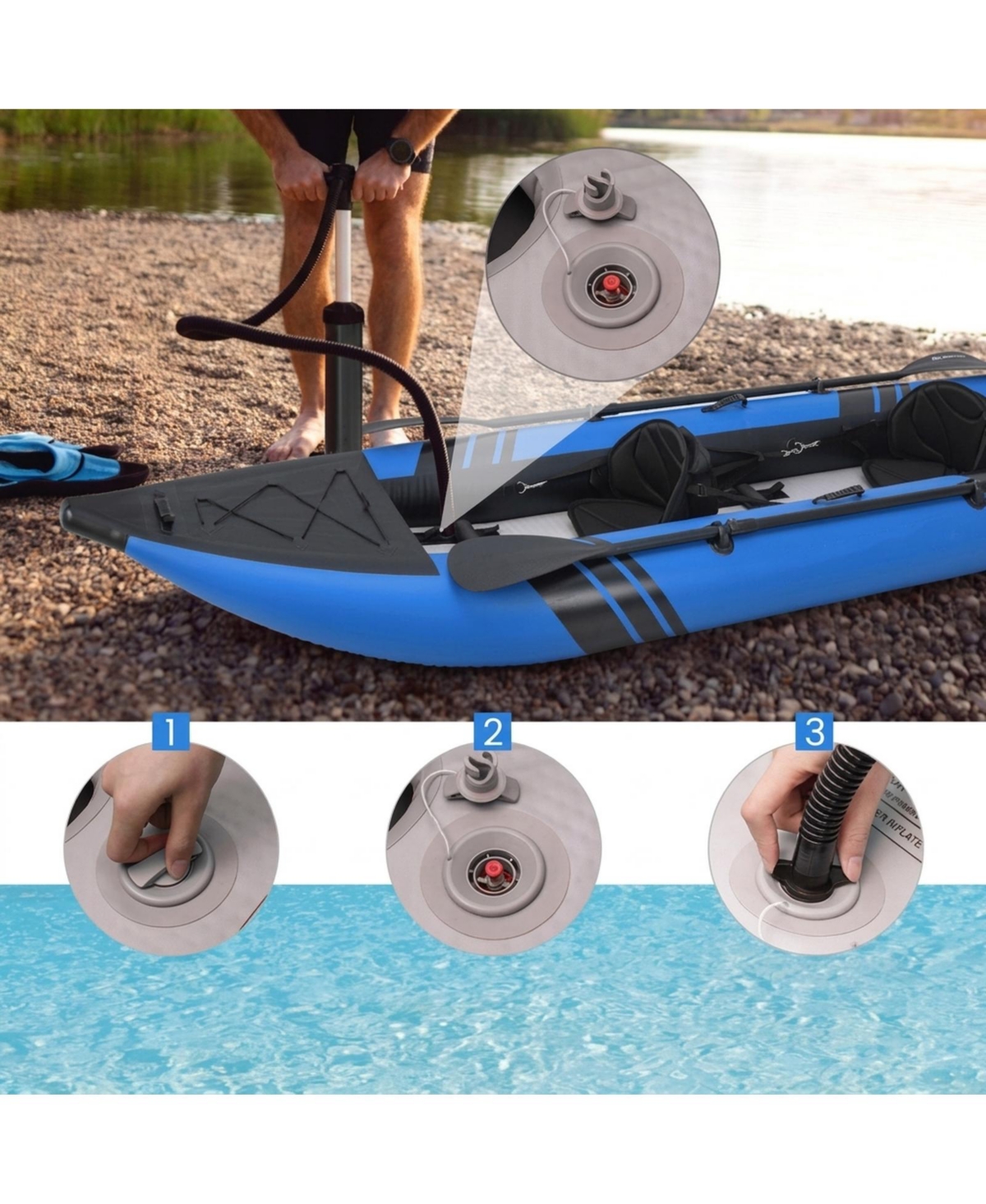 Sevorley Inflatable 2-Person Kayak Set with Aluminum Oars Pump and Repair Kit