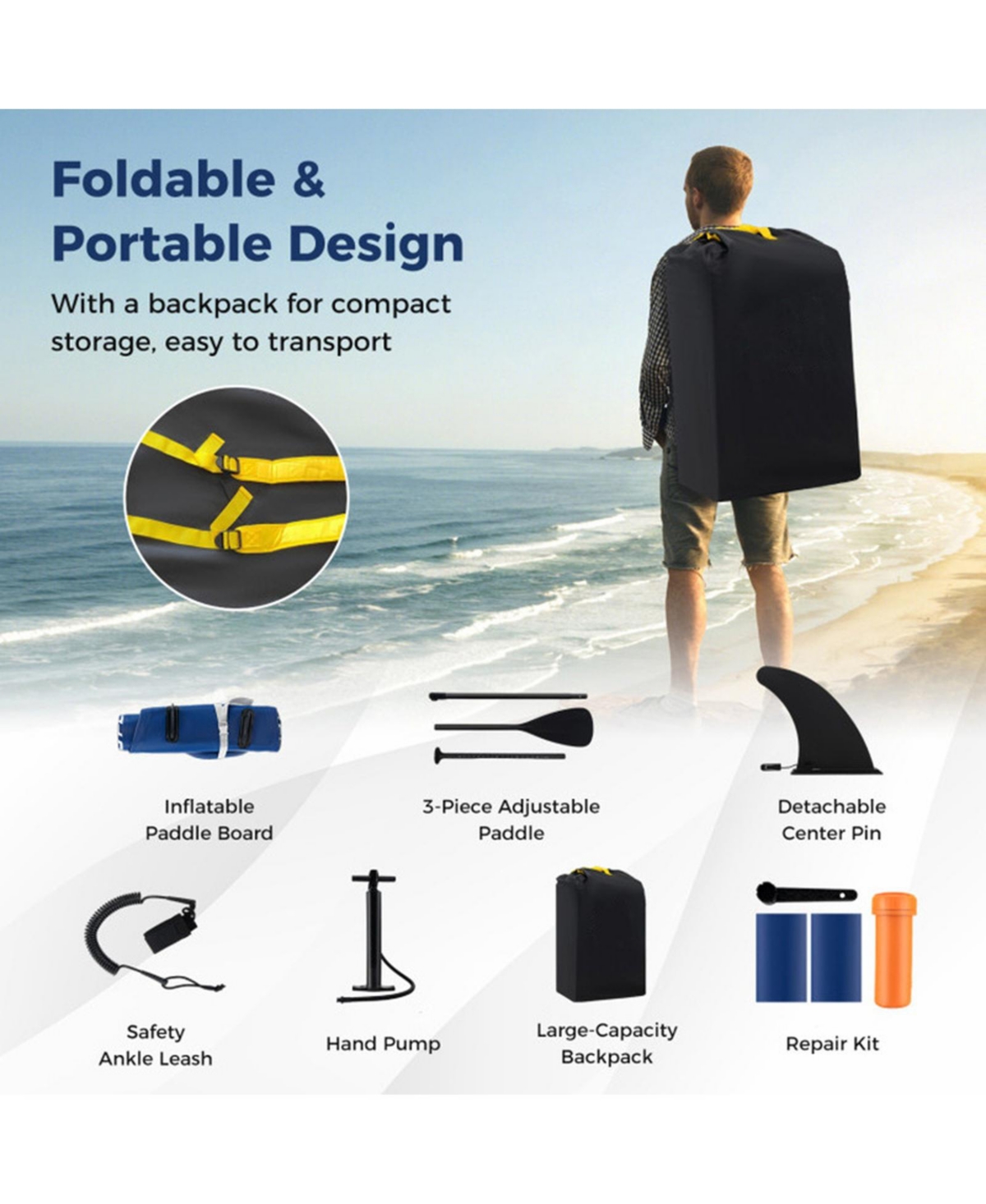 Sevorley 10 ft Inflatable Stand Up Paddle Board with Removable Fin and Backpack