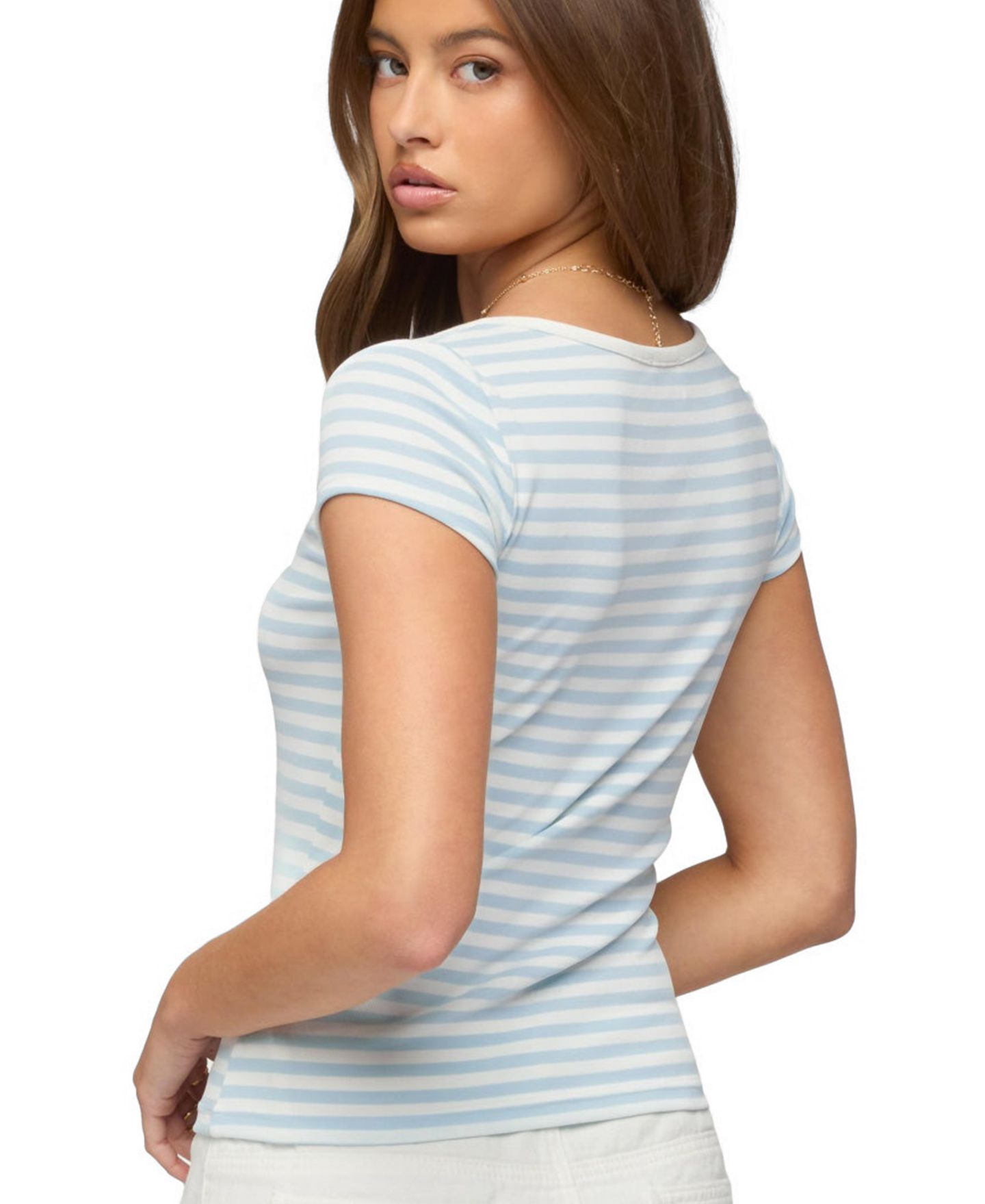 Женская футболка Edikted Layered Lacey Striped, цвет: Светлый синий — фото 2