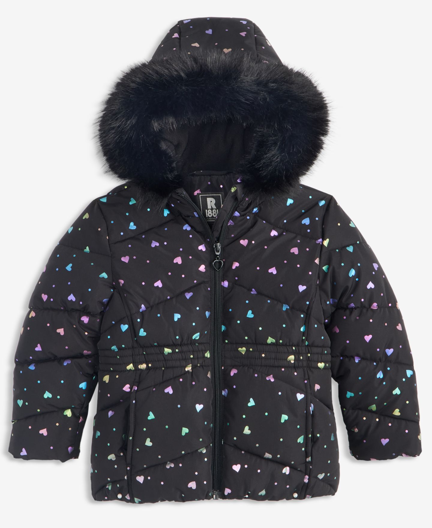 Куртка S Rothschild & CO Foil Quilted Puffer Jacket With Faux-Fur-Trim Hood для девочек, цвет: Чёрный — фото 1
