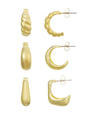 Gold Chunky Hoop Earrings 3-Piece Set