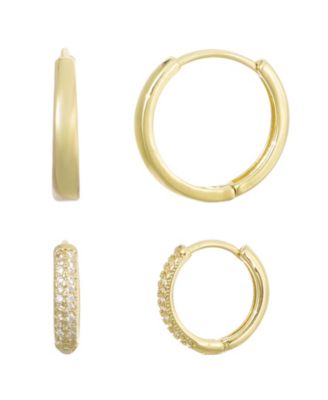 Gold Cubic Zirconia Hoop Earring 2-Piece Set