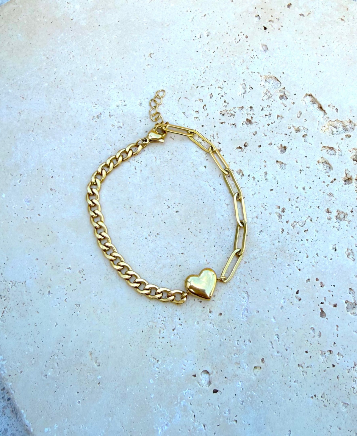 Adornia Tarnish Resistant Gold Heart Mixed Chain Bracelet