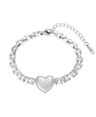 Tarnish Resistant Silver Heart Grid Chain Bracelet