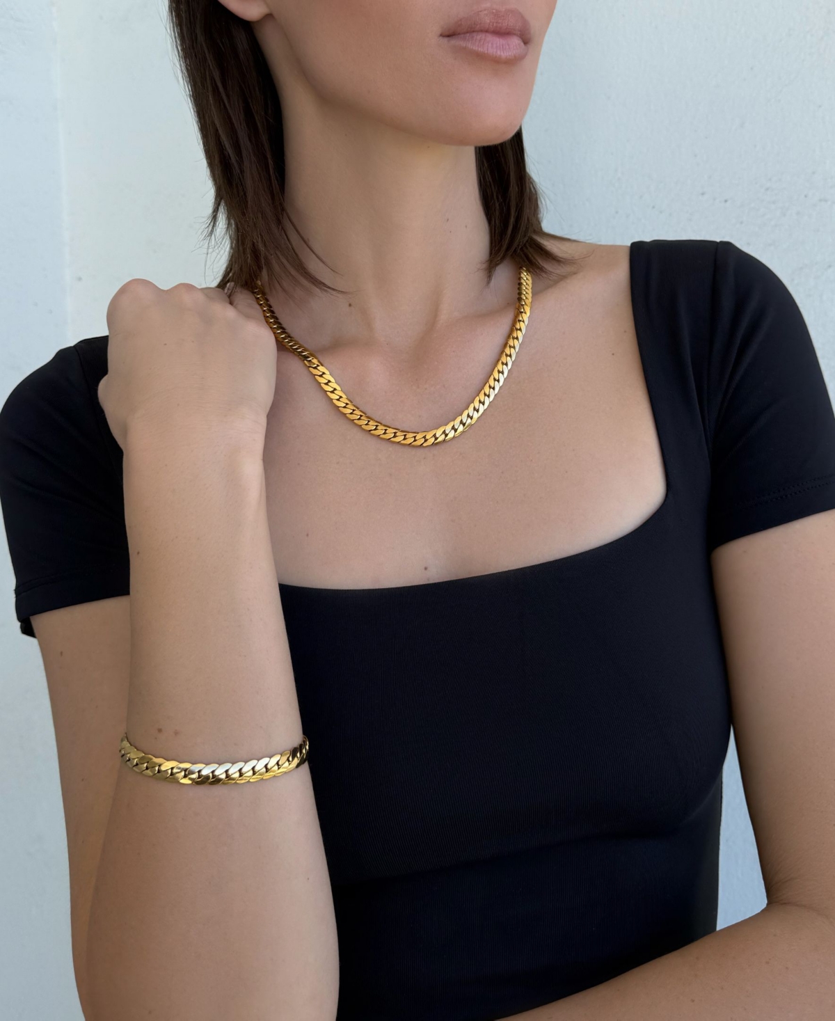 Adornia Tarnish Resistant Gold Flat Curb Chain Bracelet