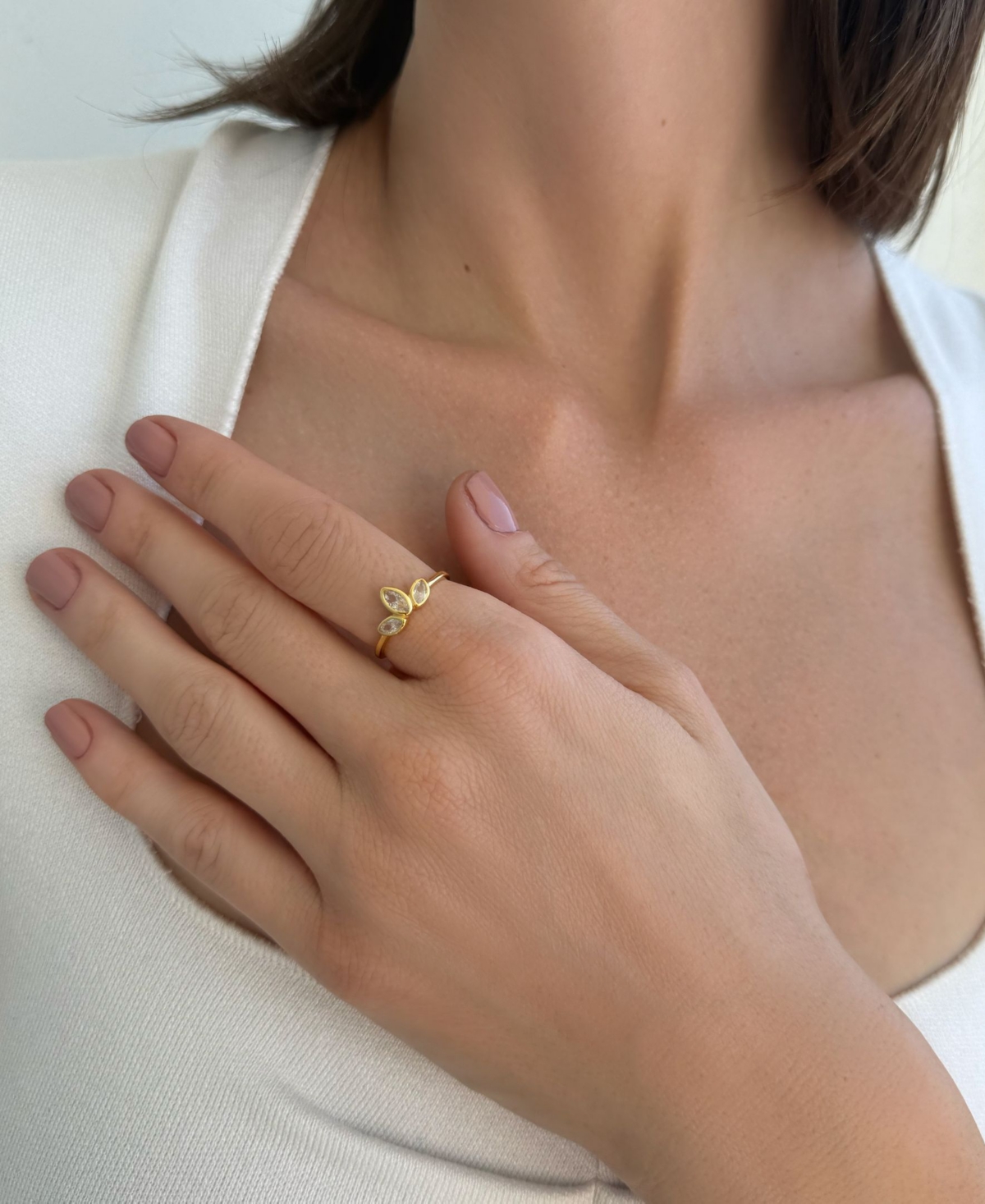 Adornia Gold Cubic Zirconia 3-Deco Petals Ring