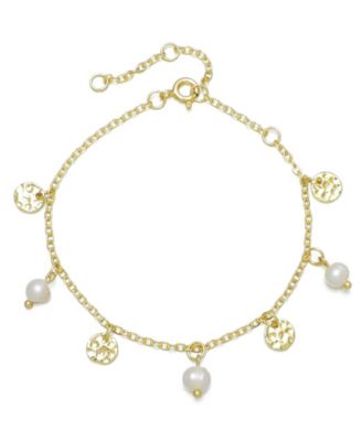 Gold Natural Freshwater Pearl and Coin Charm Bracelet