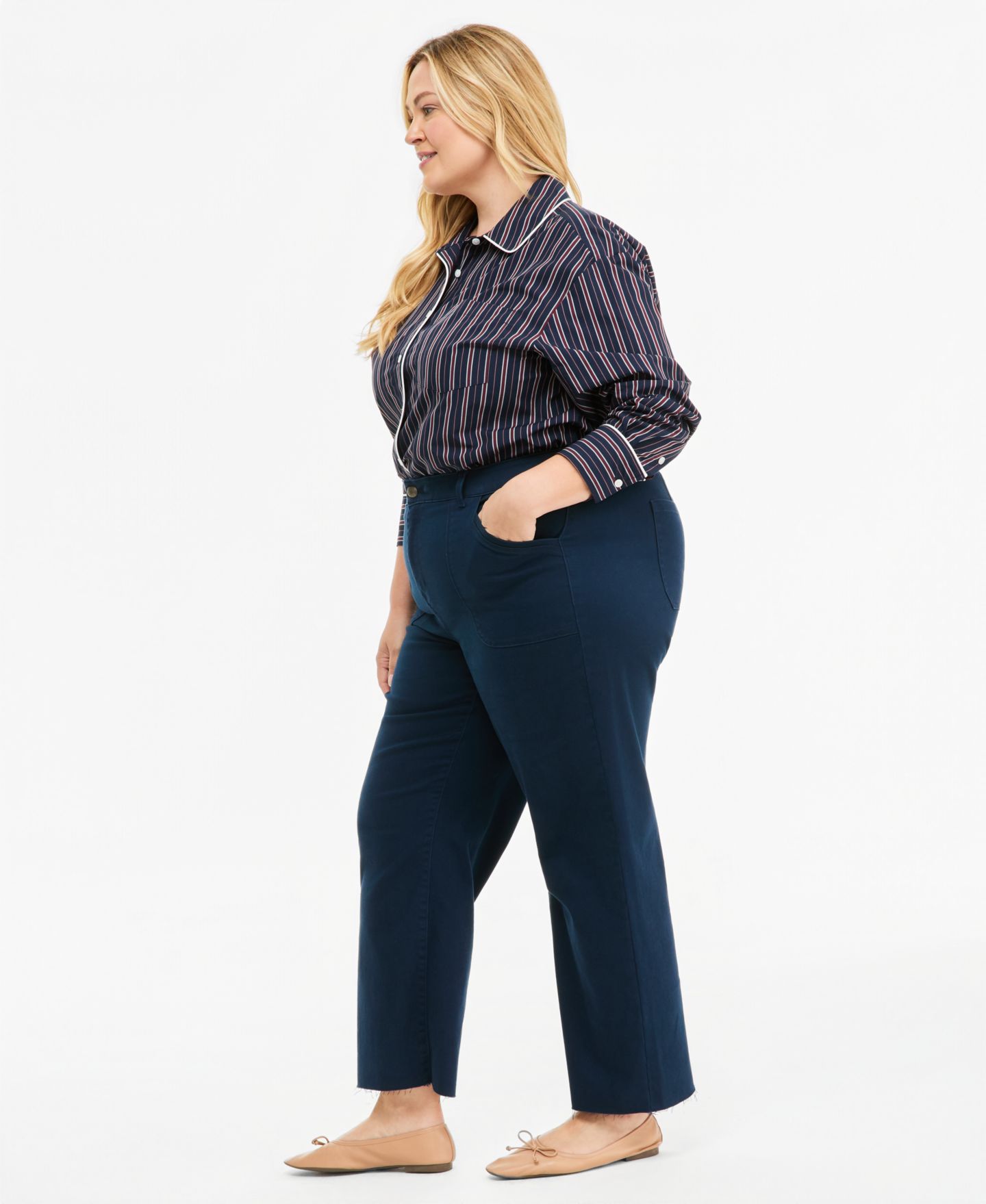 Женские брюки On 34th Plus Size Raw-Hem Straight-Leg, цвет: Тёмно-синий — фото 4