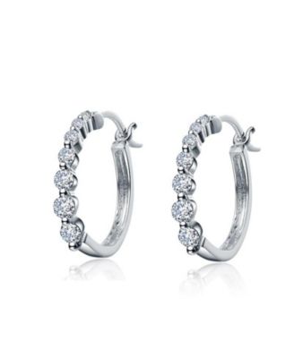Timeless White Gold Plated CZ Small Graduated Hoop Earrings
