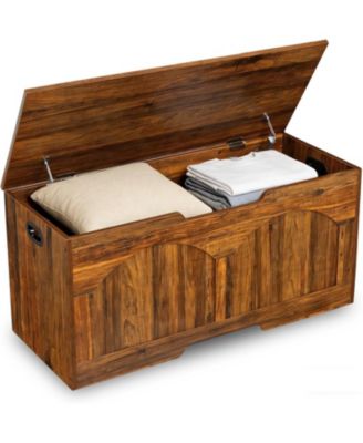 39.3" Retro Wooden Storage Bench - Storage Chest with U-Shaped Cut-Out Pull, Safety Hinge, Supports 300 lbs, Easy Assembly - Toy Box Organizer