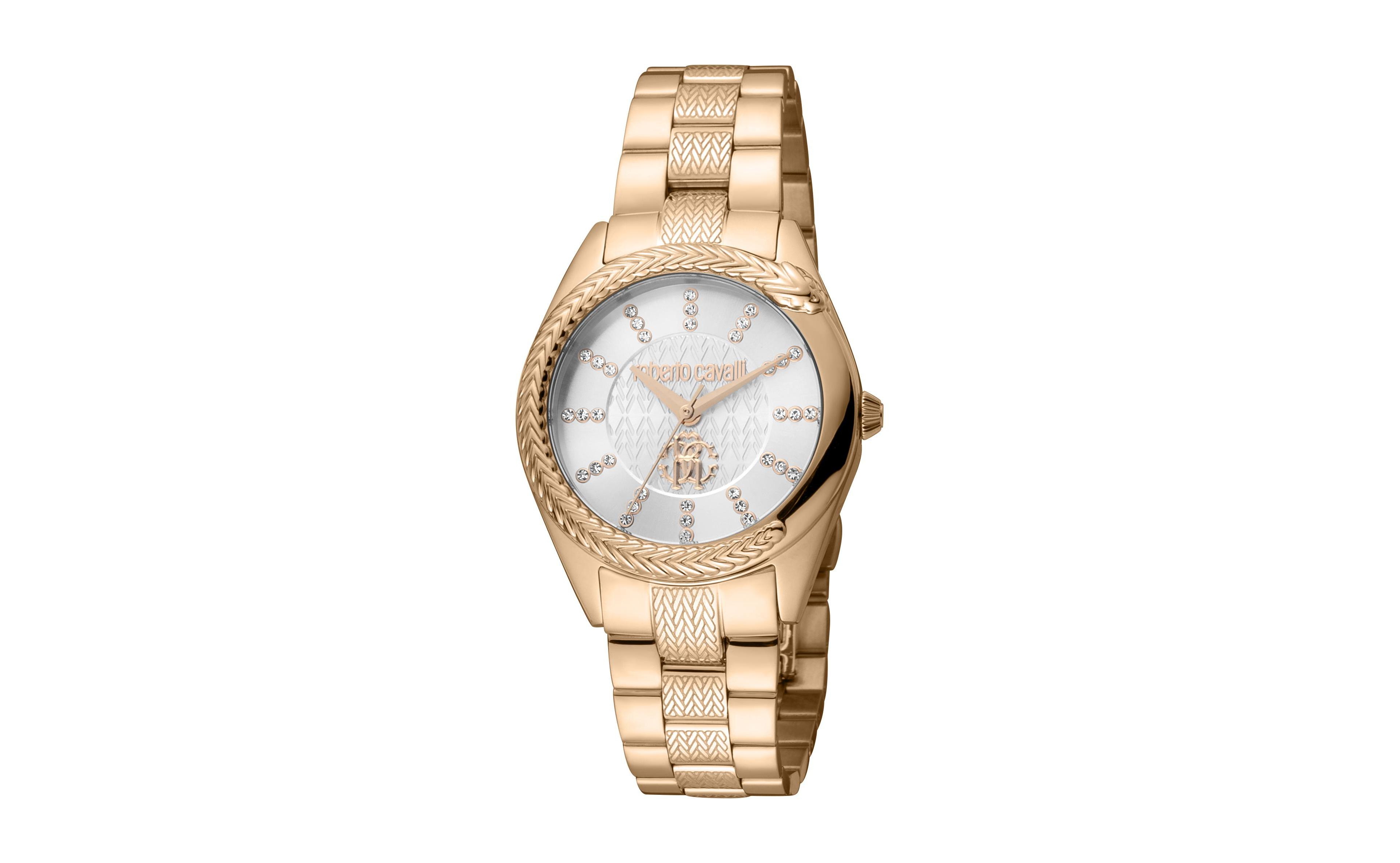 Roberto Cavalli Women Snake Core Quartz Ip Rose Stainless Steel Bracelet Watch