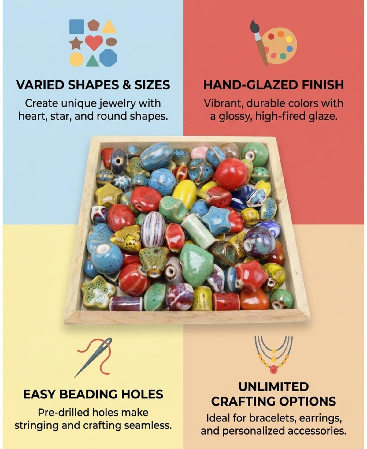 Sevorley 80Pcs Ceramic Beads for Diy Bracelet Necklace Jewelry Making