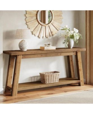 70.9" Solid Wood Console Table, 2-Tier Farmhouse Sofa Table for Entryway and Living Room
