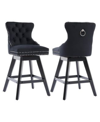 Velvet Bar Stools Set of 2 - Modern Swivel Counter Height Chairs with Button Tufted and Nailhead Trim for Home Pub, Kitchen Island
