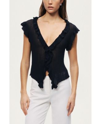 Women's Ruffled V-Neck Sheer Blouse