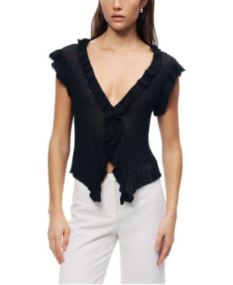 Женская блузка NOCTURNE Ruffled V-Neck Sheer, цвет: Чёрный