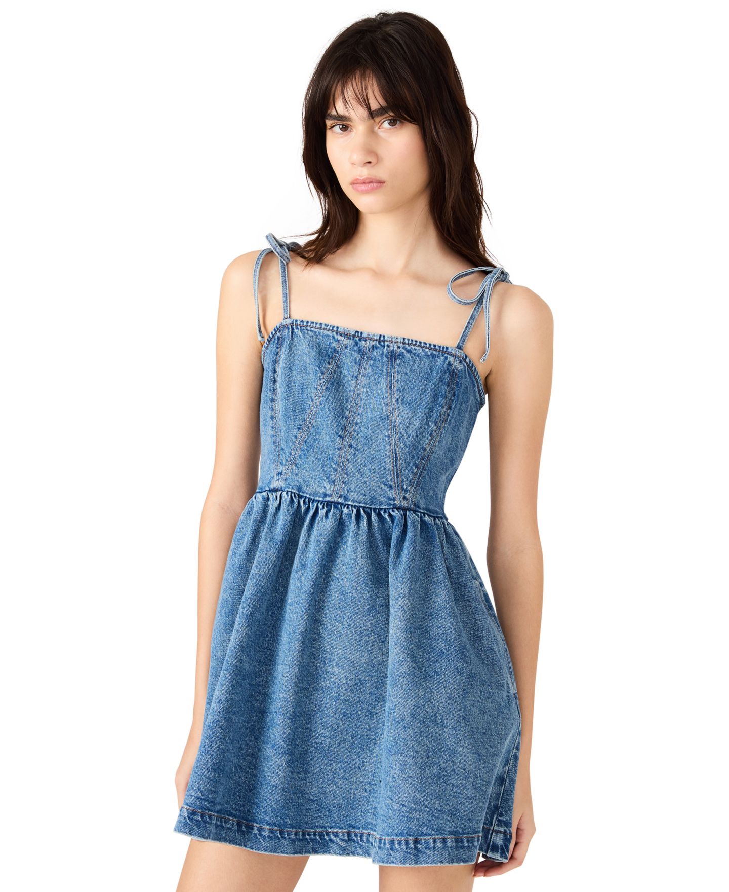 Женское платье Steve Madden Meaghan Sleeveless Square Neck Denim Mini, цвет: Синий — фото 3