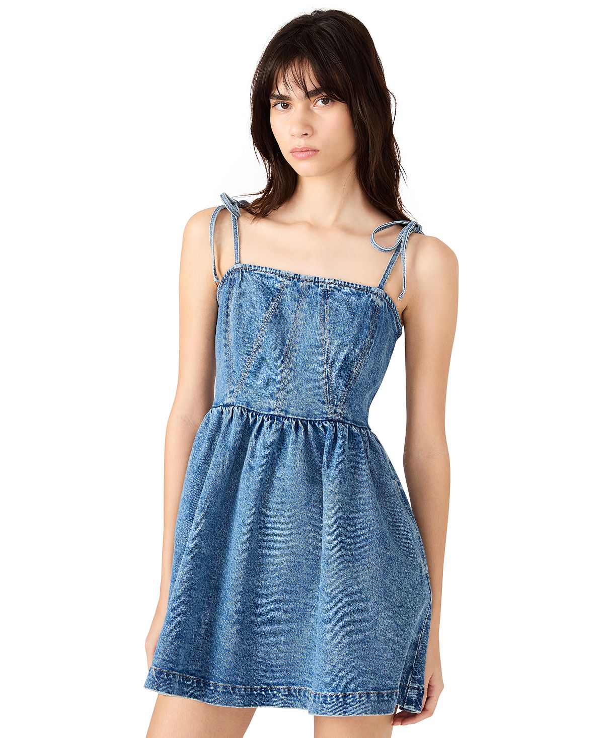 Steve Madden Women's Meaghan Sleeveless Square Neck Denim Mini Dress view 3 — MAYCSS fashion products