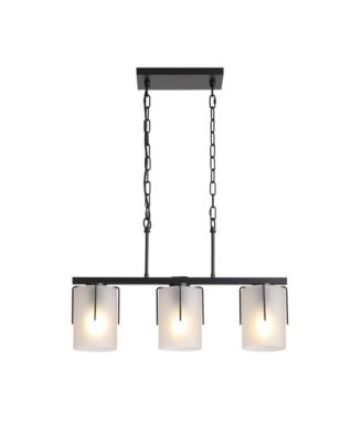 Minimalist 3-Light Linear Chandelier, Pendant Lighting with Frosted Glass Shades, E26 Base Adjustable Ceiling Fixture for Dining Room