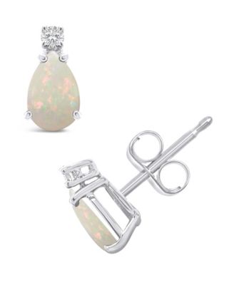 Opal (3/8 ct. t.w.) and Diamond Accent Stud Earrings in 14K Yellow Gold or 14K White Gold
