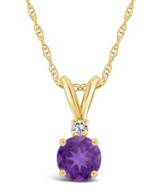 Amethyst (3/4 ct.t.w) and Diamond Accent Pendant Necklace in 14K Yellow Gold