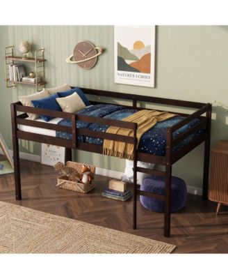 Solid Wooden, Rubber Wooden Twin Loft Bed with Ladder, Bed Platform of Strengthened Slats