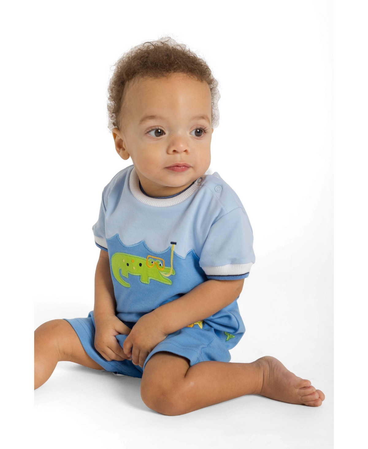 Florence Eiseman Baby Boy Knit Shortall With Scuba Alligator