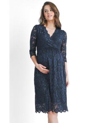 Women's Maternity Floral Lace Wrap Nursing Dress with 3/4 Sleeves