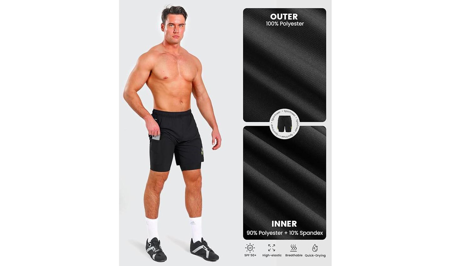 Мужские шорты Sportneer X-Large Bike Shorts for Men - 3D Padded Lightweight MTB Fit Riding Biking Bicycle Biker Shorts with Zipper Pockets, цвет: Чёрный — фото 5