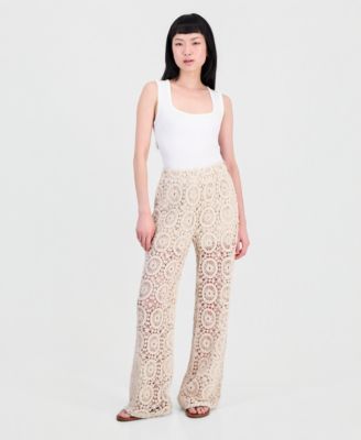 Women's Cotton Crochet Wide-Leg Pants