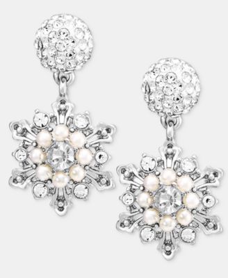 Silver-Tone Snowflake Drop Earrings