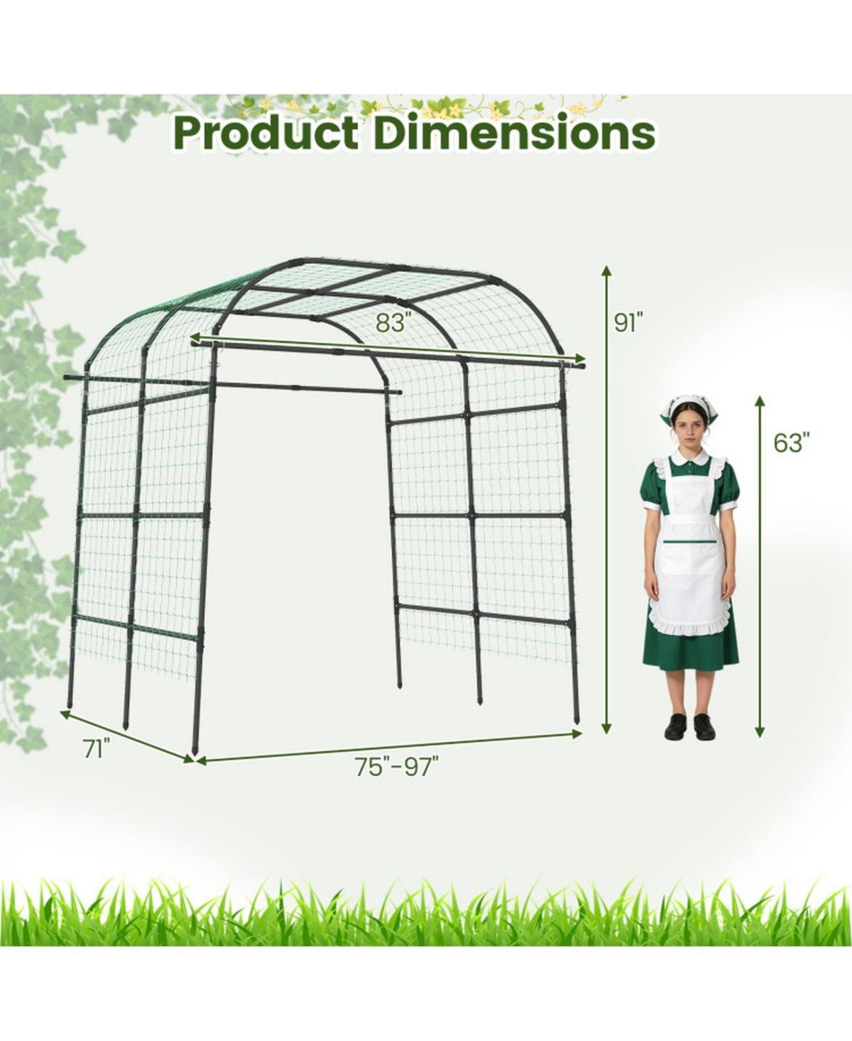 Gouun 7.5 Ft Tall Metal Garden Arch Trellis for Climbing Plants
