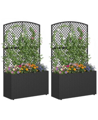Set of 2 49 in Raised Garden Beds with Trellis and Woven Planter Box