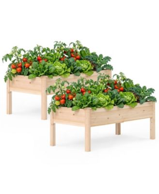 Wooden Raised Garden Bed Set of 2 with Legs Elevated Fir Wood Planter Box