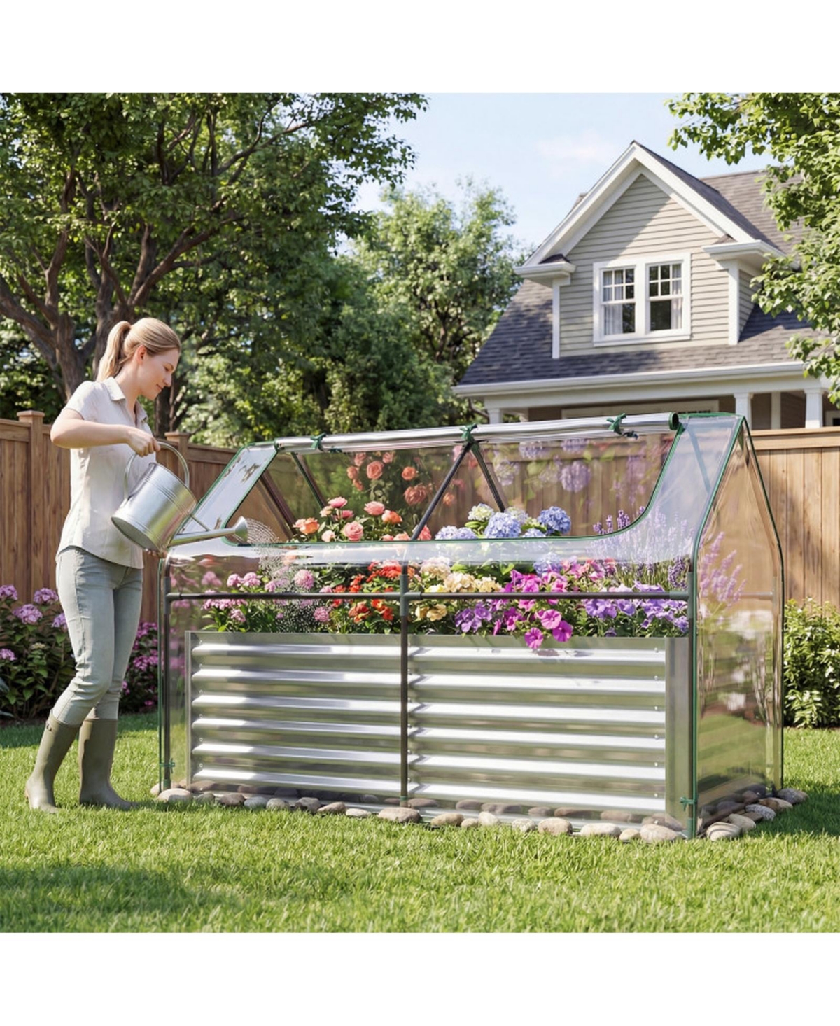 Gouun 68 x 33 x 21 in Galvanized Steel Raised Garden Bed with Cover