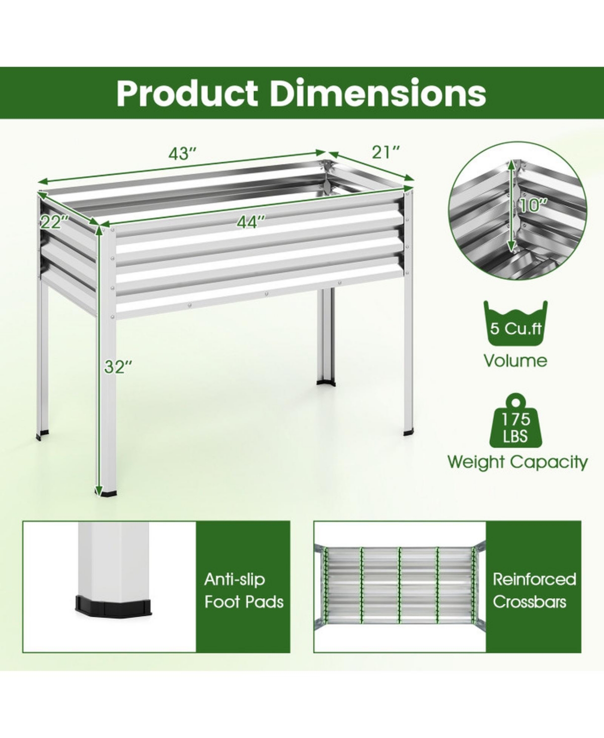 Gouun Outdoor Elevated Metal Raised Garden Bed with Legs Heavy Duty Frame