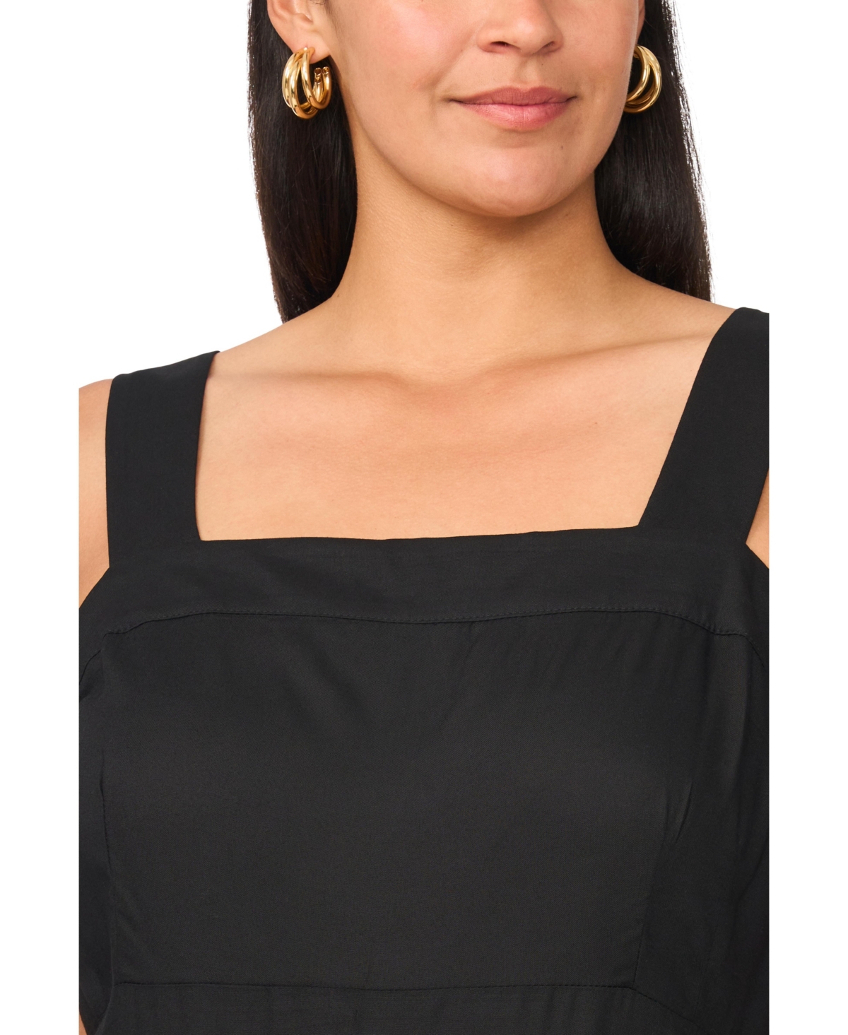 Vince Camuto Plus Square-Neck Smocked-Back Sleeveless Maxi Dress