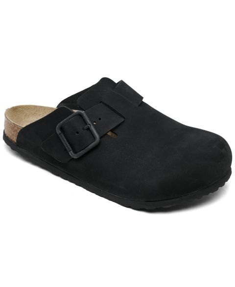 Мужские сабо Birkenstock Boston Nubuck Leather Wire Buckle, цвет: Чёрный