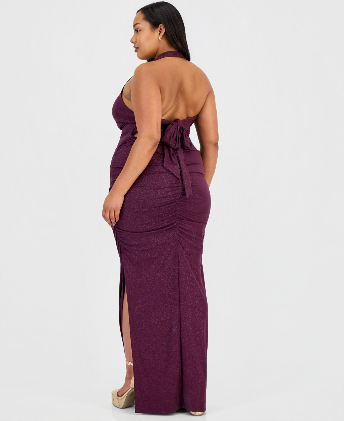Женские платья Emerald Sundae Trendy Plus Size Halter-Neck Side-Slit Evening Gown, цвет: Сливовый — фото 2